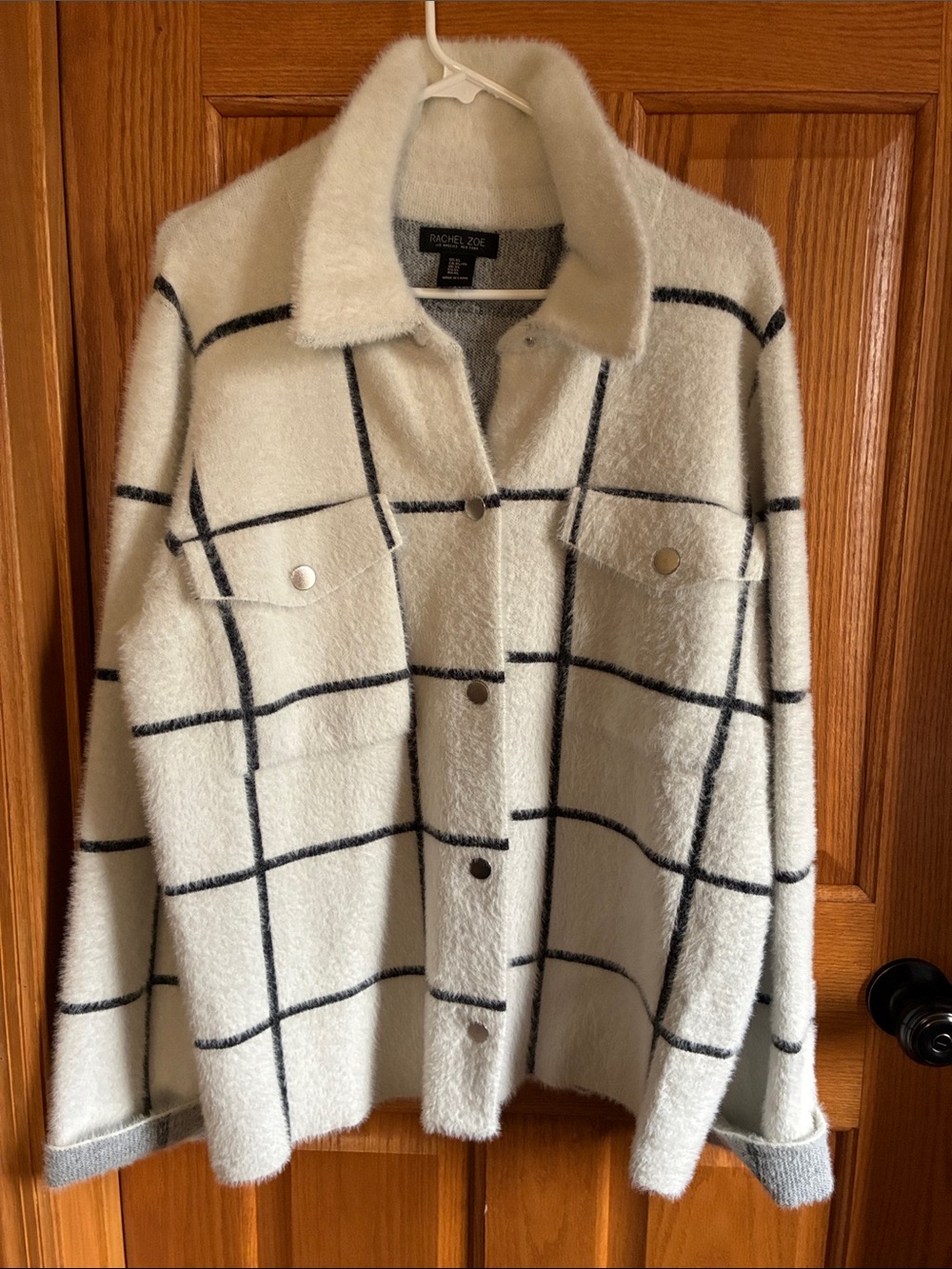 Rachel Zoe Ivory and Black Windowpane luxurious Shacket